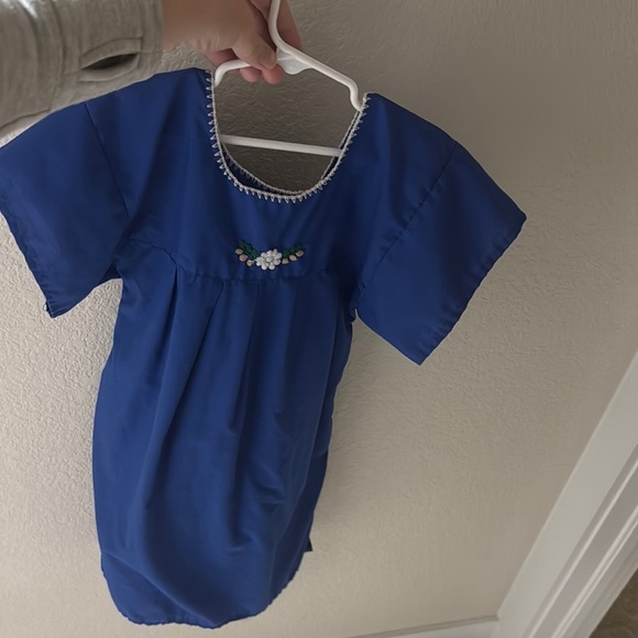 Embroidered Blue Dress with Floral Design - Picture 3 of 3